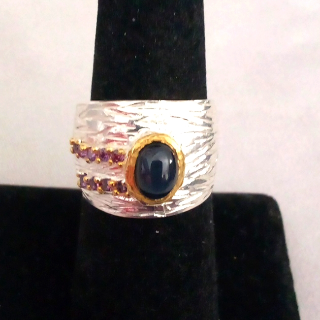 Petite Natural 50ct Blue Star Sapphire Band Ring Size 675 60$